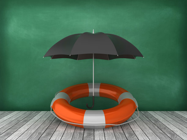 生命带雨伞在木地板上-黑板背景- 3D渲染图片下载