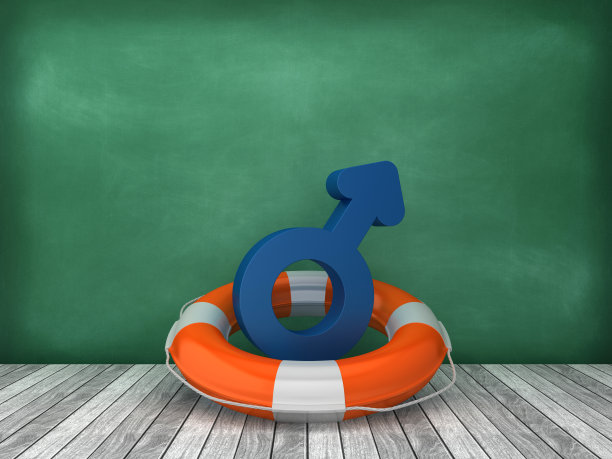 生命带与男性性别符号在木地板-黑板背景- 3D渲染图片下载