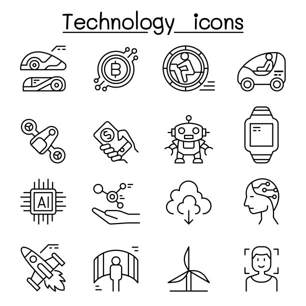 技术图标设置在细线风格图片下载