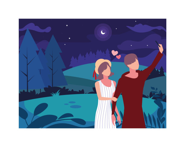 一对相爱的情侣在夜景公园散步图片下载