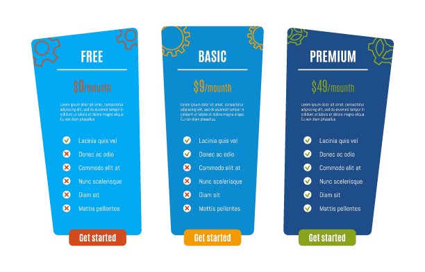 为网站和应用程序的定价表设计模板图片下载