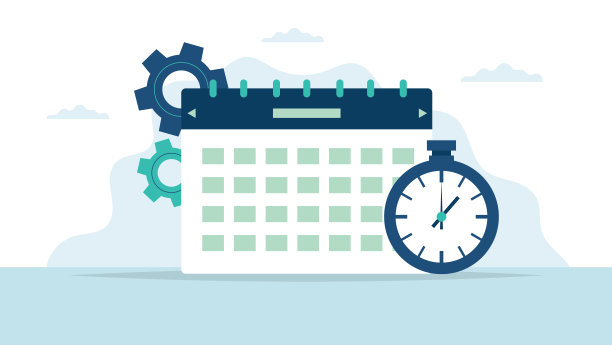 在抽象背景上使用秒表的台历模板。平的风格。矢量图图片下载