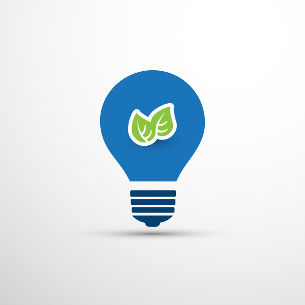 蓝色生态能源概念-叶子内的灯泡图片下载