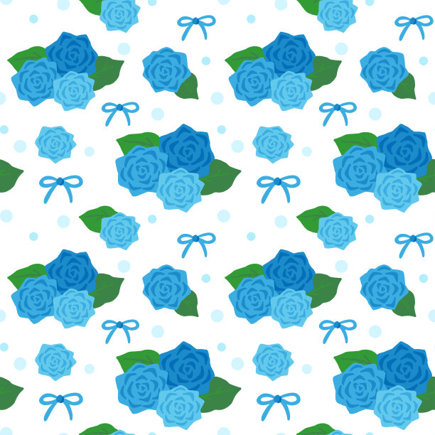 蓝色玫瑰和缎带装饰无缝图案图片下载