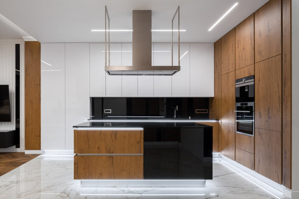 优雅的厨房与led照明图片下载