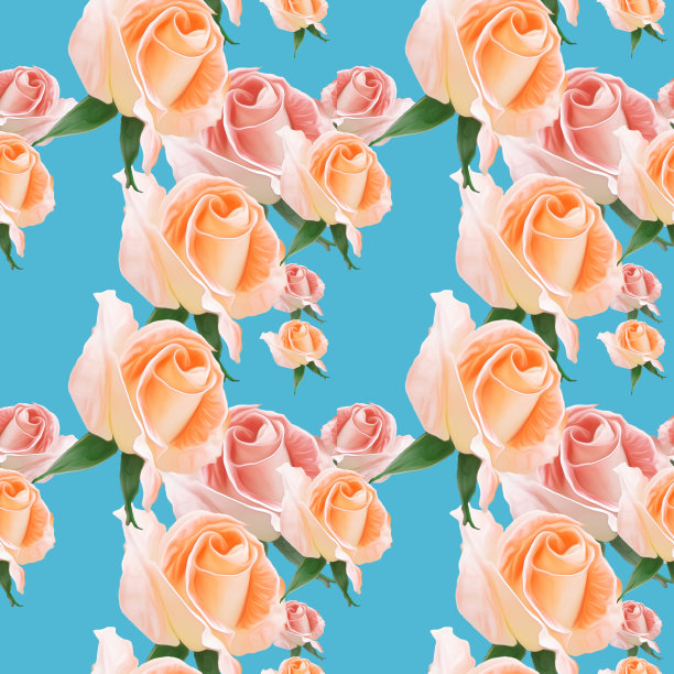玫瑰,玫瑰花朵。插图，花的纹理。连续复制的无缝模式。花卉背景，照片拼贴制作的纺织品，棉织品。用于墙纸，封面图片下载