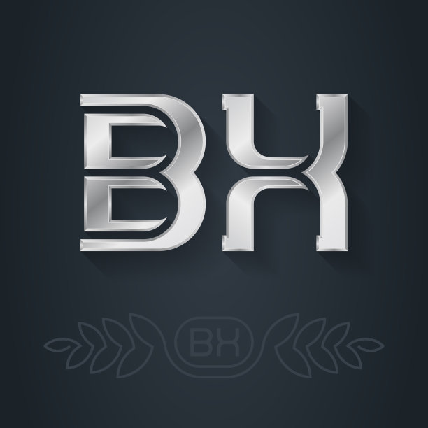 BX首字母或银色logo，线条艺术设计元素。B和X - 金属3D图标或标志模板。矢量。图片下载