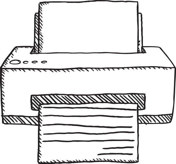 黑白卡通打印机涂鸦。图片下载