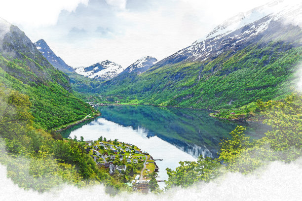 水彩画、挪威图片下载