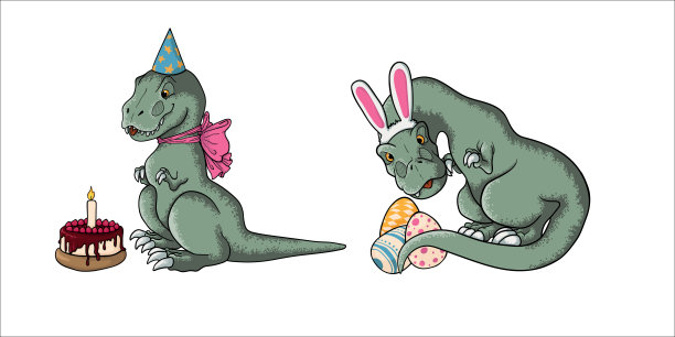 一套可爱的霸王龙卡通风格。手绘矢量插图的霸王龙孤立在白色的背景。收集幼稚的恐龙艺术。图片下载