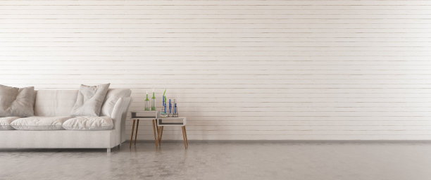 全景现代客厅室内设计与空墙空间图片下载