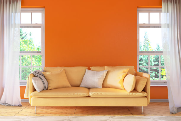 橙色客厅，有窗户图片下载