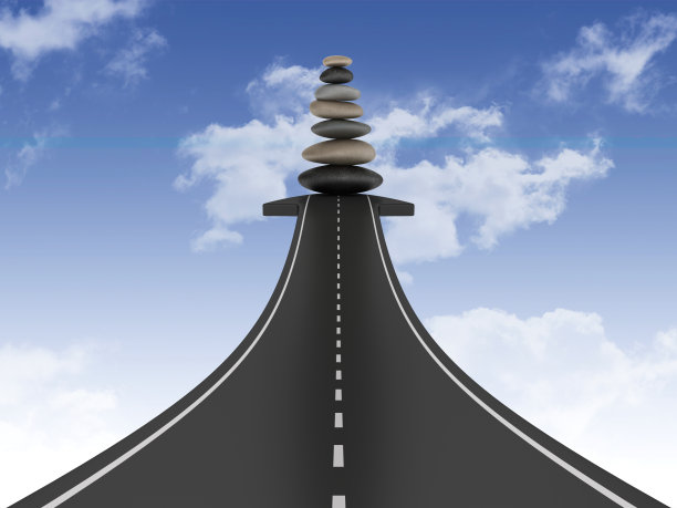 道路箭与石头平衡的天空- 3D渲染图片下载