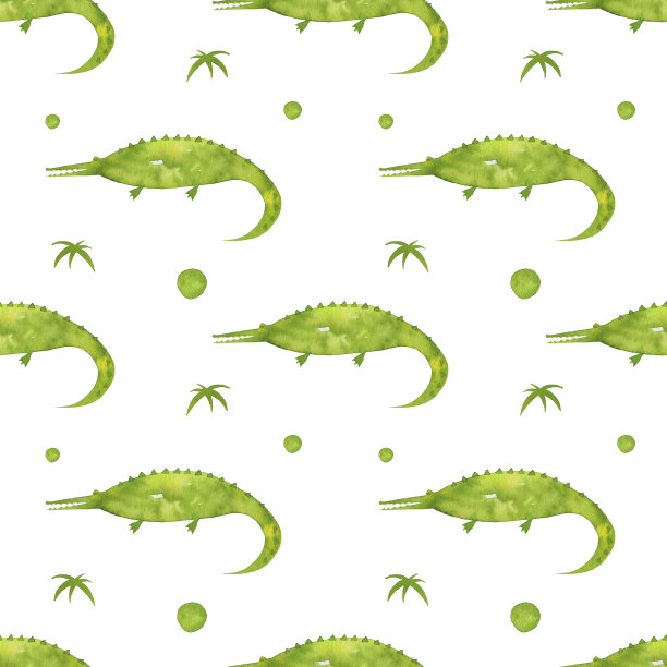 无缝图案与水彩绿色鳄鱼图片下载