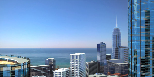 一个现代大都市的海洋全景图图片下载