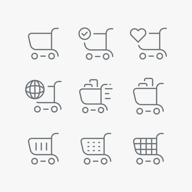 简单的线条笔画购物车图标矢量图图片下载