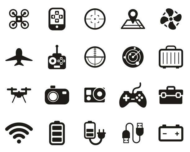 无人机或四轴飞行器图标黑色和白色设置大图片下载