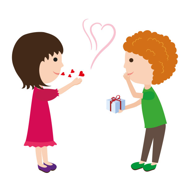 男孩给女孩节日礼物。情人节礼物。图片下载