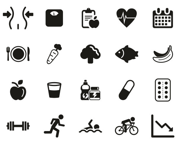 饮食或体重手表图标黑&白设置大图片下载