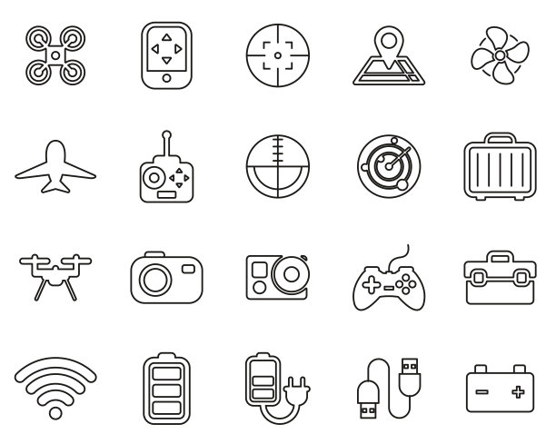 无人机或四轴飞行器图标黑白细线设置大图片下载