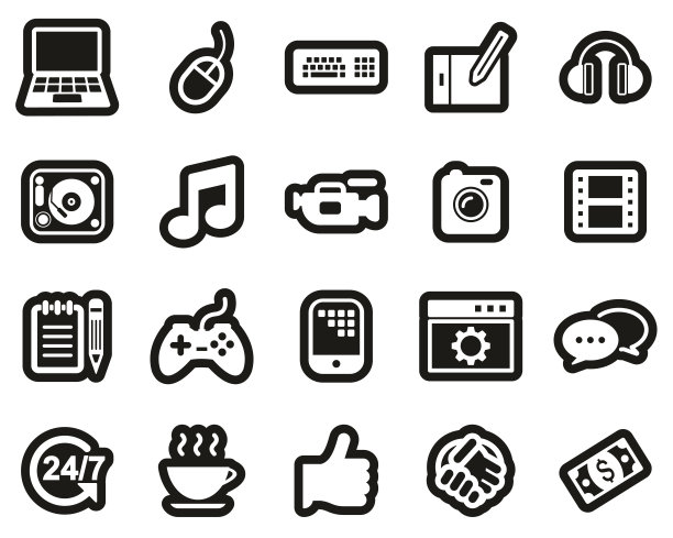 自由职业者商业图标白色在黑色贴纸设置大图片下载