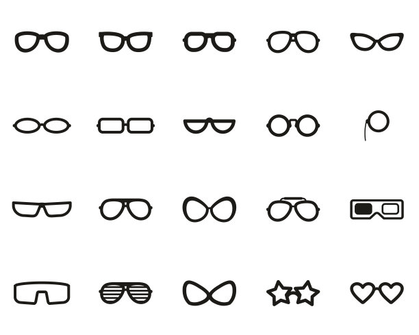 眼镜和太阳镜图标黑色和白色设置大图片下载