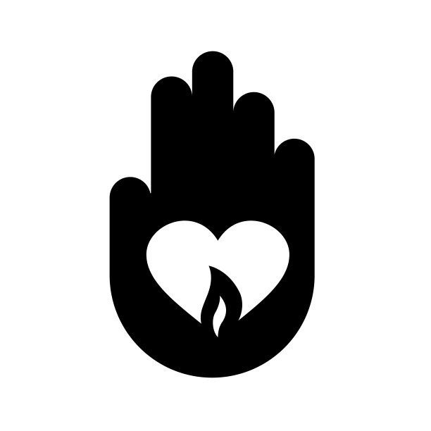 手符号与心和火焰火焰插图。爱的概念，悲伤，悲伤图片下载