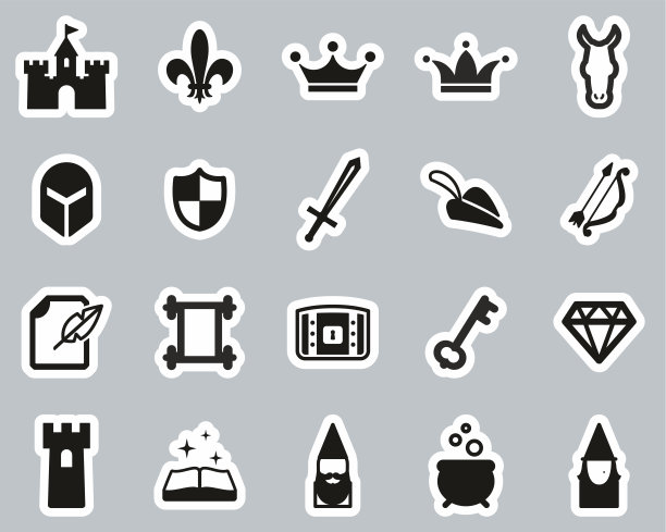 幻想或童话图标黑白贴纸设置大图片下载