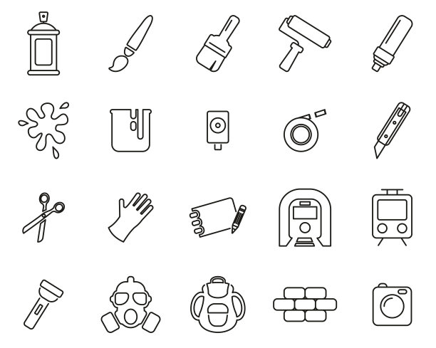 涂鸦艺术和街头艺术图标黑与白细线集大图片下载