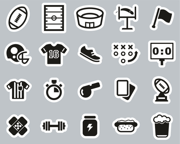 足球或美国足球图标黑白贴纸设置大图片下载