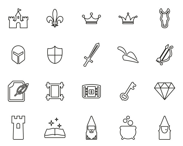 幻想或童话图标黑与白细线设置大图片下载