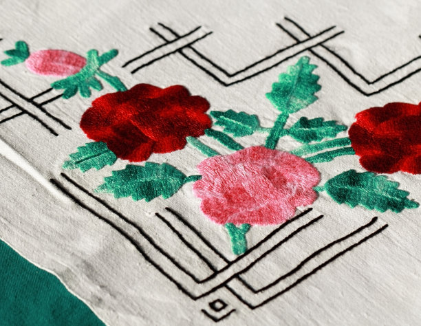 旧床单上的一个细节，绣着玫瑰图片下载