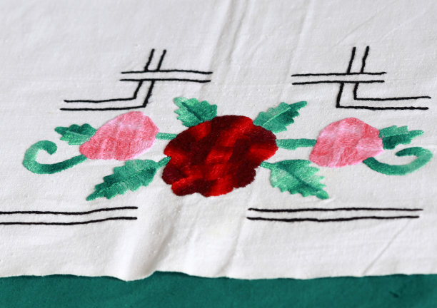 旧床单上的一个细节，绣着玫瑰图片下载