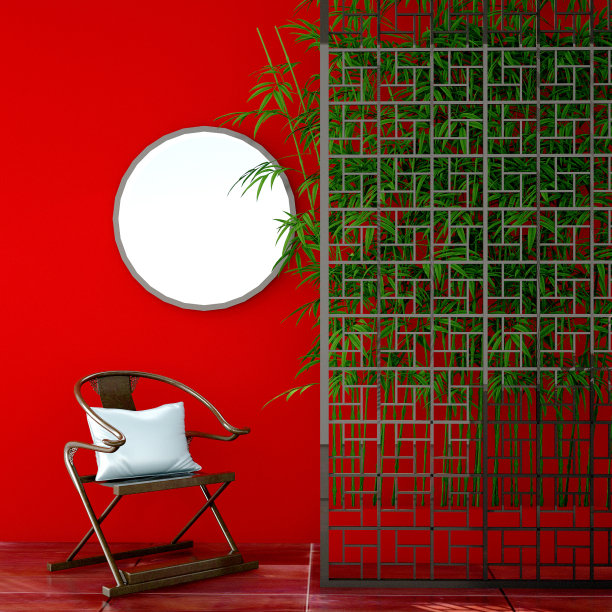 中式室内设计，3d渲染，3d插画图片下载