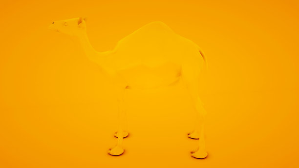 橙色背景上的骆驼。最小的理念概念，3d插图图片下载