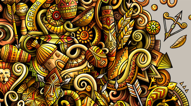 非洲手绘涂鸦横幅。卡通详细的传单。图片下载