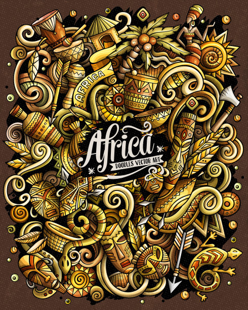 卡通矢量涂鸦非洲插图。非洲文化搞笑图片图片下载