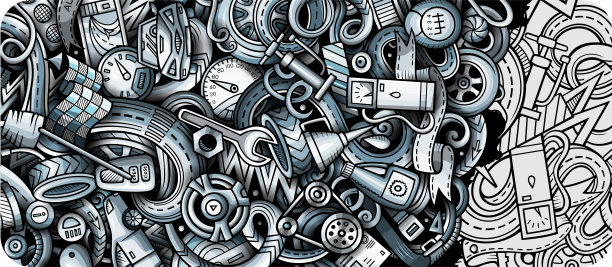 自动手绘涂鸦横幅。卡通详细的传单。图片下载