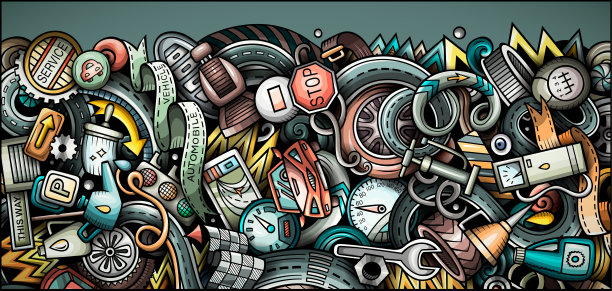 自动手绘涂鸦横幅。卡通详细的传单。图片下载