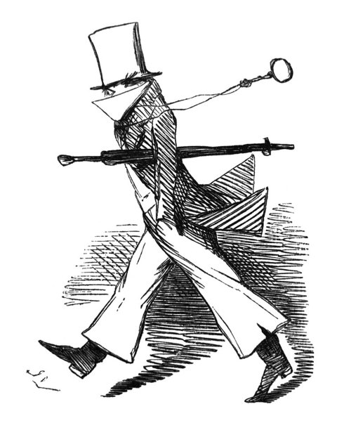 英国讽刺漫画漫画漫画插图-人走轻快的伞和大礼帽-大步图片下载