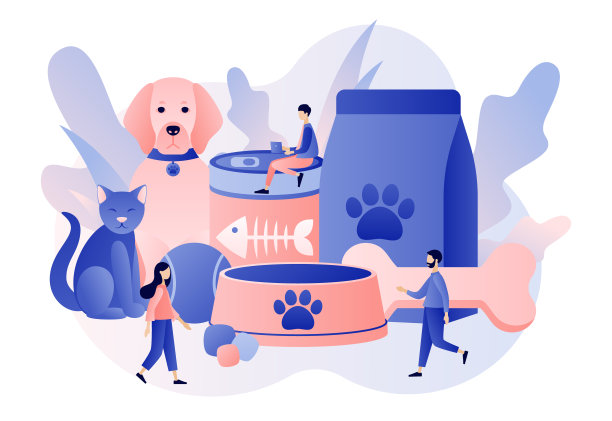 宠物服务，宠物护理服务。宠物店。迷你人和宠物的概念。现代平面卡通风格。矢量插图上的白色背景图片下载