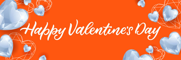 情人节快乐字和白钻石宝石心。矢量插图。豪华横幅或海报图片下载