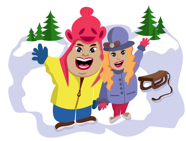 冬季森林散步的快乐情侣图片下载