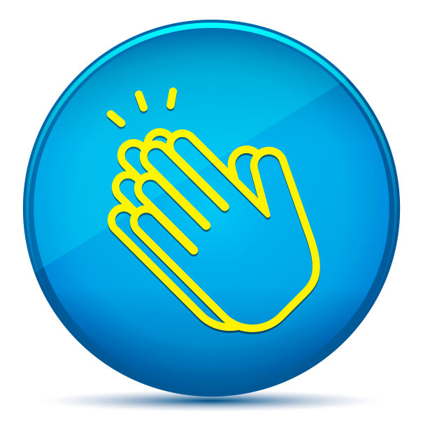 拍手图标现代平青蓝圆按钮图片下载