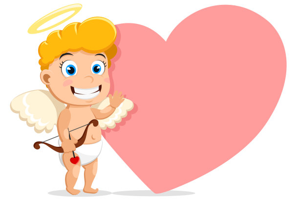 爱神站着，微笑着，copyspace心，情人节图片下载