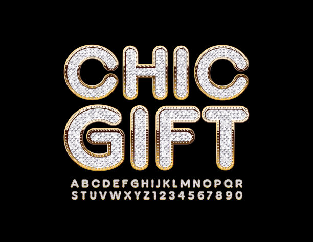 向量奢侈标志别致的礼物。白银和黄金字母和数字图片下载