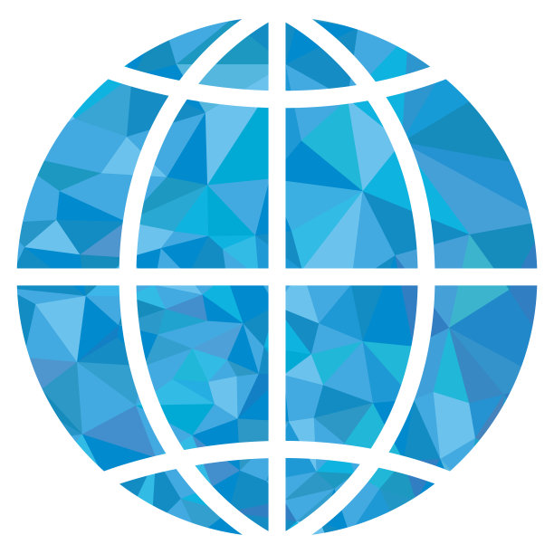 地球图标与几何填充。蓝色星球孤立在白色背景上。矢量插图。图片下载