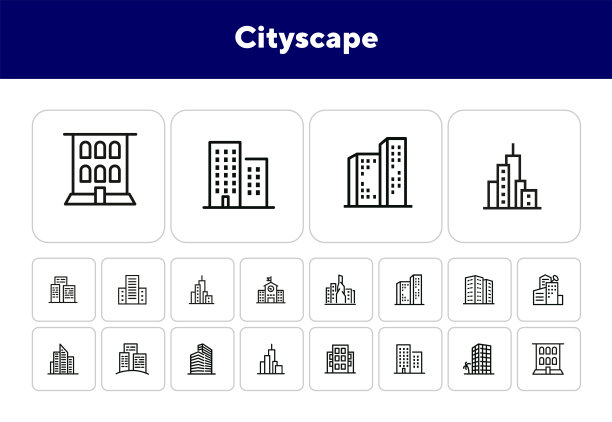 城市景观线图标设置图片下载