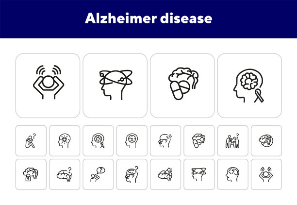 阿尔茨海默病线图标设置图片下载