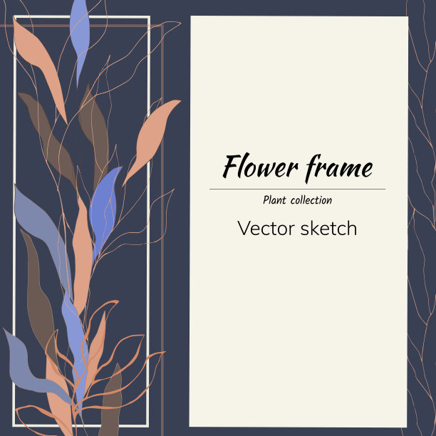 花文字横幅与装饰的叶子在紫色的背景。矢量插图的企业身份。图片下载